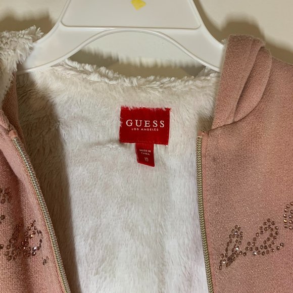 Guess Girls Hoodie Fur Lined Long Sleeve Size 10 - Picture 5 of 6